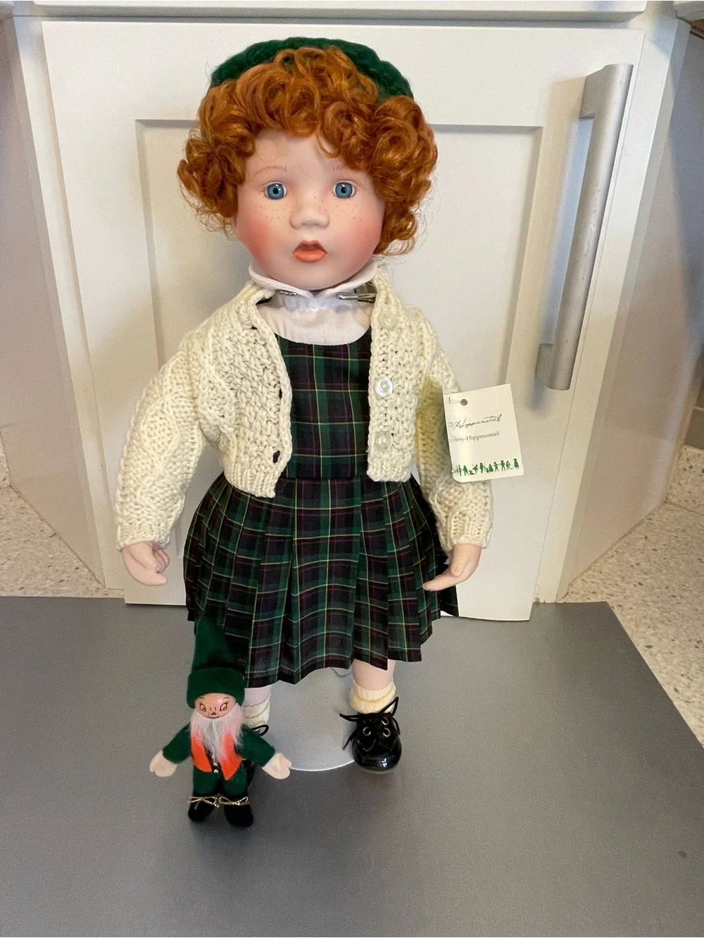 Vtg -17” by Kathy Barry Hippensteel  Porcelain Doll Molly w/Jester Doll -Display